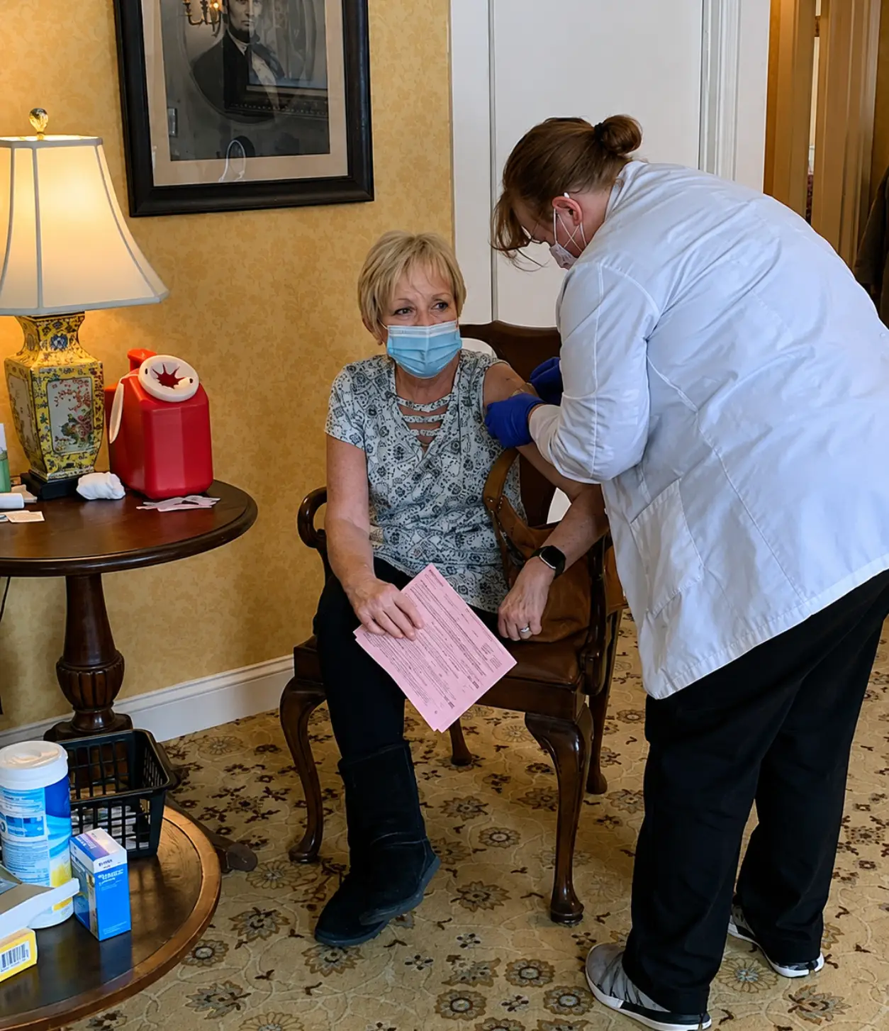 Hospice care nurse providing compassionate support to a senior resident